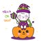 Cute Halloween cat unicorn on pumpkin cartoon Kawaii animals