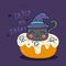 Cute Halloween cat vector with cupcake pumpkin cartoon, Ghosts decorate, Pretty kitty Trick or treat for holiday