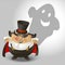 Cute Halloween Count Dracula with ghost.