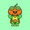 cute halloween frog pumpkin superhero illustration