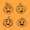 Cute Halloween funny pumpkins set illustration. Hand drawn fall autumn pumkins vector outlines