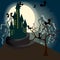 Cute Halloween haunted castle illustration
