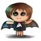 Cute halloween illustration. Little child in spooky vampire, bat, Dracula costume with wings and fangs.
