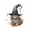 Cute Halloween kitty cat clipart icon with witch hat and pumpkin AI generated Halloween artwork