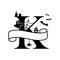 Cute Halloween letter K split monogram. Cartoon ghost, pumpkin, bat for kids t-shirt, nursery decoration, baby shower