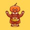 cute halloween monkey pumpkin superhero illustration