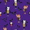 Cute Halloween monsters violet seamless pattern vector