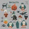 Cute  Halloween patches and stickers collection. Witch, zombies scary dead man, black cat, vampire Dracula, magic potion,