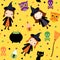 Cute Halloween pattern with girl witch, cats, owls