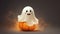 Cute Halloween Pumpkin and Ghost on White Background - Spooky Holiday Image