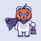cute halloween pumpkin head polar bear illustration carrying a lantern