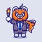 cute halloween pumpkin head polar bear illustration carrying a torch