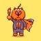 cute halloween pumpkin head tiger illustration carrying a torch