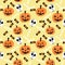 Cute Halloween pumpkin and skull seamless pattern.