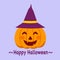 Cute Halloween pumpkin wearing a witch hat. Happy Halloween festival concept vector illustration.