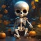 Cute halloween skelton boy with pumpkin