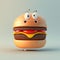 Cute hamburger character isolated on empty background. Happy cheeseburger smiling. Generative ai