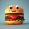 Cute hamburger character isolated on empty background. Happy cheeseburger smiling. Generative ai
