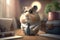 Cute hamster businessman standing on the desk with suit and neck tie and glasses. Cartoon character. Lawyer, corporate