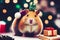 Cute hamster with christmas gift. ai generated. Hamster celebrating christmas. Christmas hamster