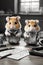 cute hamster detectives on blurred background.