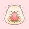 Cute hamster eat strawberry cartoon hand drawn style