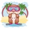 Cute hamster in flippers and glasses, summer concept, hamster cartoon characters, funny animal character