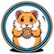 Cute hamster holding Bitcoin isolated on the white background