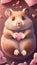 Cute hamster holding pink heart. Valentine\\\'s day background