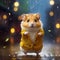 Cute hamster in raincoat and jacket on blurred background. Generative AI