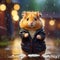 Cute hamster in raincoat and jacket on blurred background. Generative AI