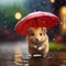 Cute hamster in raincoat and jacket on blurred background. Generative AI