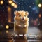 Cute hamster in raincoat and jacket on blurred background. Generative AI