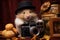 Cute hamster with small photo camera