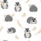 Cute Hamster with Sunflower Seeds Vector Repeat Seamless Pattern with Hamsters, Sunflower Seeds and Yellow Polka Dots