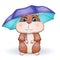 Cute hamster with umbrella, autumn is coming, hamsters cartoon characters, funny animal character.