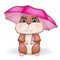 Cute hamster with umbrella, autumn is coming, hamsters cartoon characters, funny animal character.