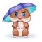 Cute hamster with umbrella, autumn is coming, hamsters cartoon characters, funny animal character.