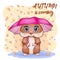 Cute hamster with umbrella, autumn is coming, hamsters cartoon characters, funny animal character.