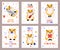 Cute hamsters cards. Funny fluffy animal character, different actions posters with text, happy rodent mascot, little pet