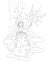 Cute hand draw coloring page with fairy girl who sits on the moon and holds a magic wand, surrounded by clouds and stars