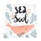 Cute hand drawing whale print design with slogan. Sea soul lettering. Slogan, inspirational, motivation quote. Vector