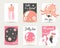 Cute hand drawn anime style cards, brochures, invitations with jellyfish
