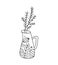 Cute hand drawn baby vector Christmas vase with branch. Line winter image with berries, branches texture. Xmas advent