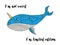 Cute hand drawn cartoon character of narwhal whale with motivation lettering