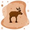 Cute hand drawn cartoon deer with antlers or caribou on brown background