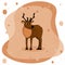 Cute hand drawn cartoon deer with antlers or caribou on brown background
