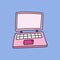 Cute hand drawn cartoon pink laptop with keyboard for business, communication, games. Device for office, working at home or at