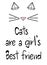 Cute hand drawn cats are a girl`s best friend lettering quote with diamond cat card illustration