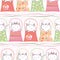 Cute hand drawn cats in handbags in pastel geometric seamless vector pattern. With subtle polka dot background and